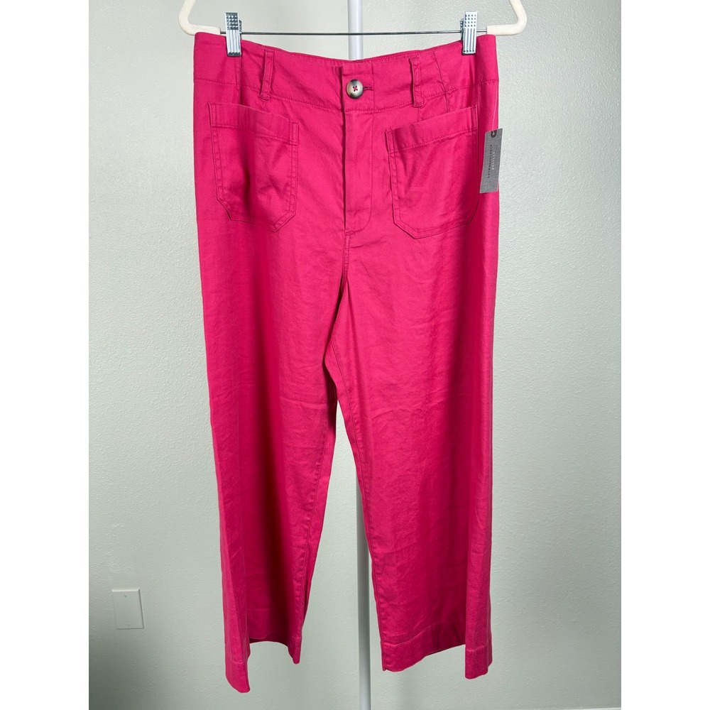 Maeve Anthropologie The Colette Wide Leg Pants Pink Petite 30P NWT Linen Blend - Picture 3 of 8